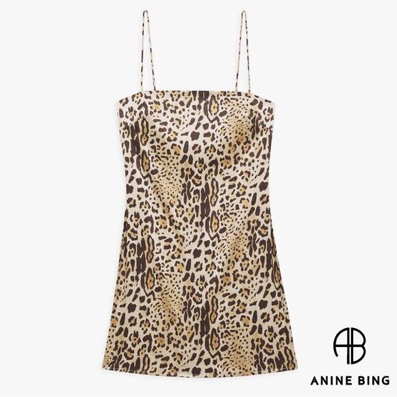ANINE BING **NWT** Valentine Stretch Silk Mini Dress in Cheetah Print - Picture 13 of 16